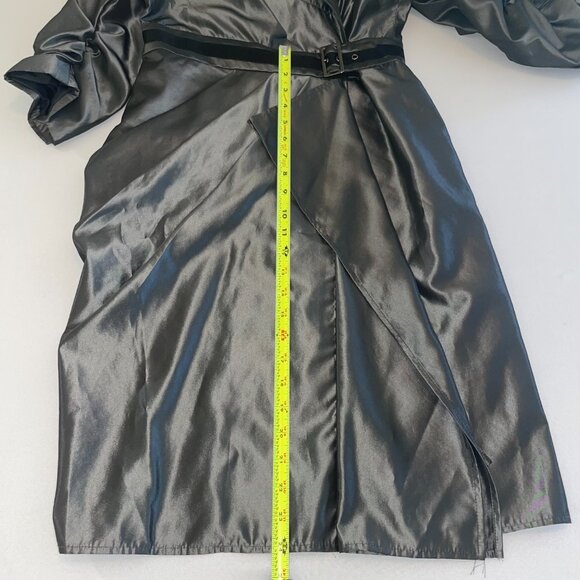 CC Couture Metallic Grey Wrap Trench Dress with Draped Skirt – Size Small - Picture 15 of 15